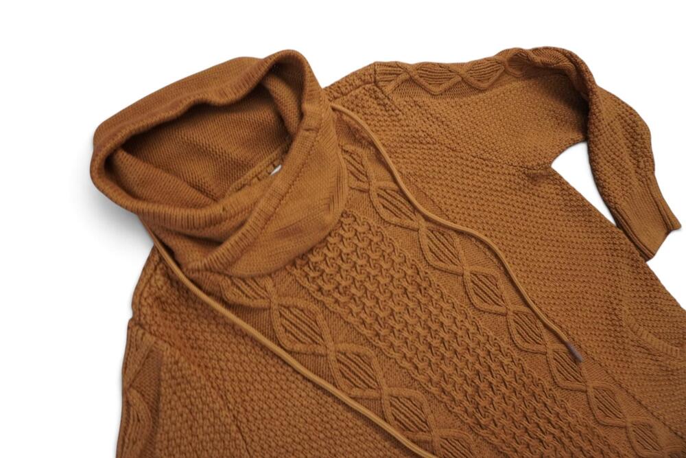 LL Bean Signature Sweater Womens XL Brown Cowl Neck Cable Knit Cozy Pockets
